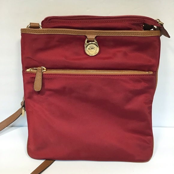 Michael Kors Kempton Chili 32S5GKPC Microfiber MD Pocket Crossbody Bag - Picture 1 of 10